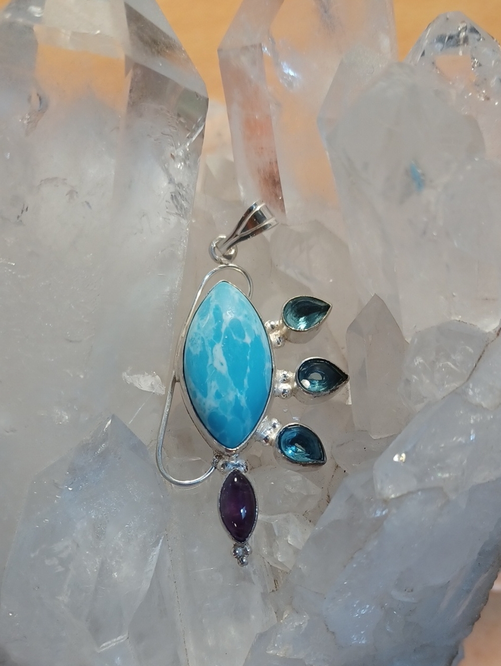 Sterling Silver Blue Larimar & Multi-Gemstone Pendant